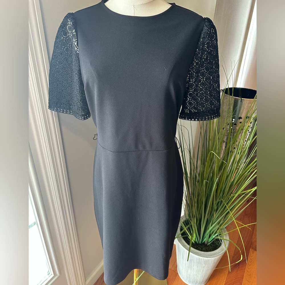 Express Black Dress with Lace Short Sleeves cocktail Midi dress